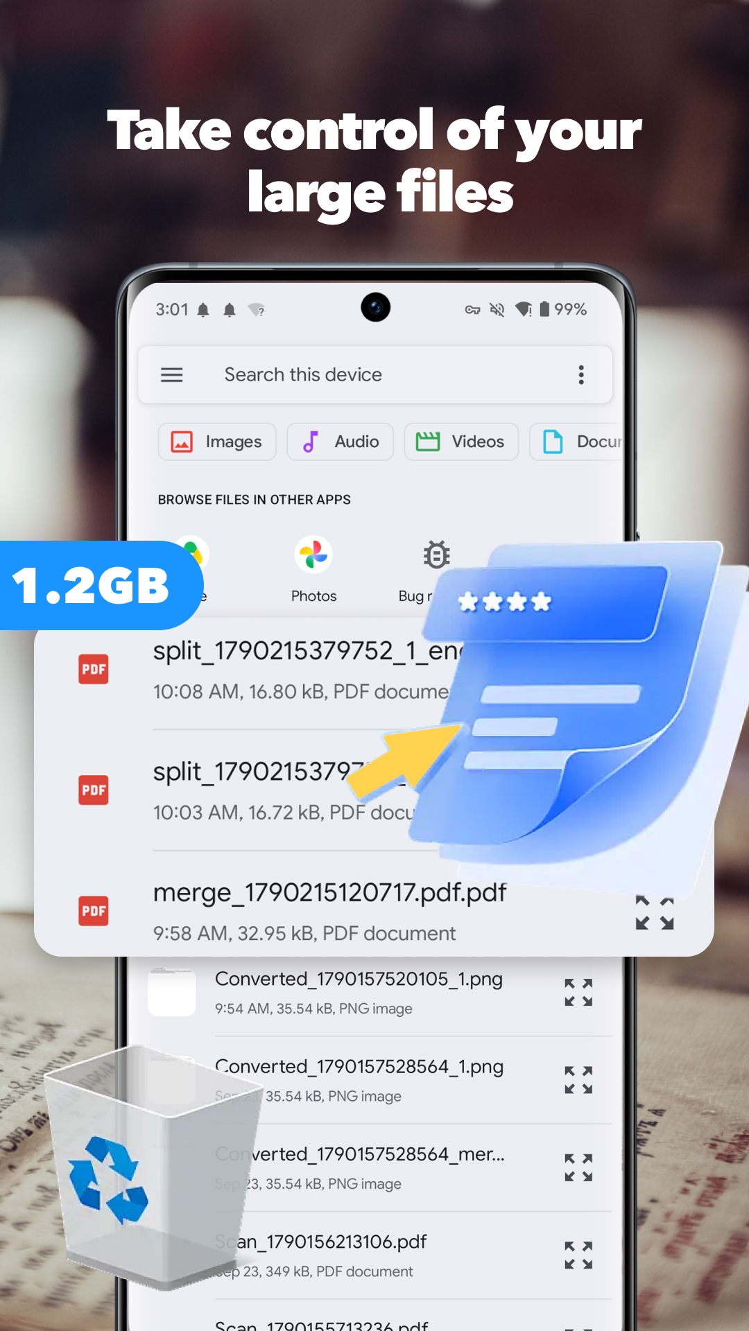 CleanerMax large file cleanup screen